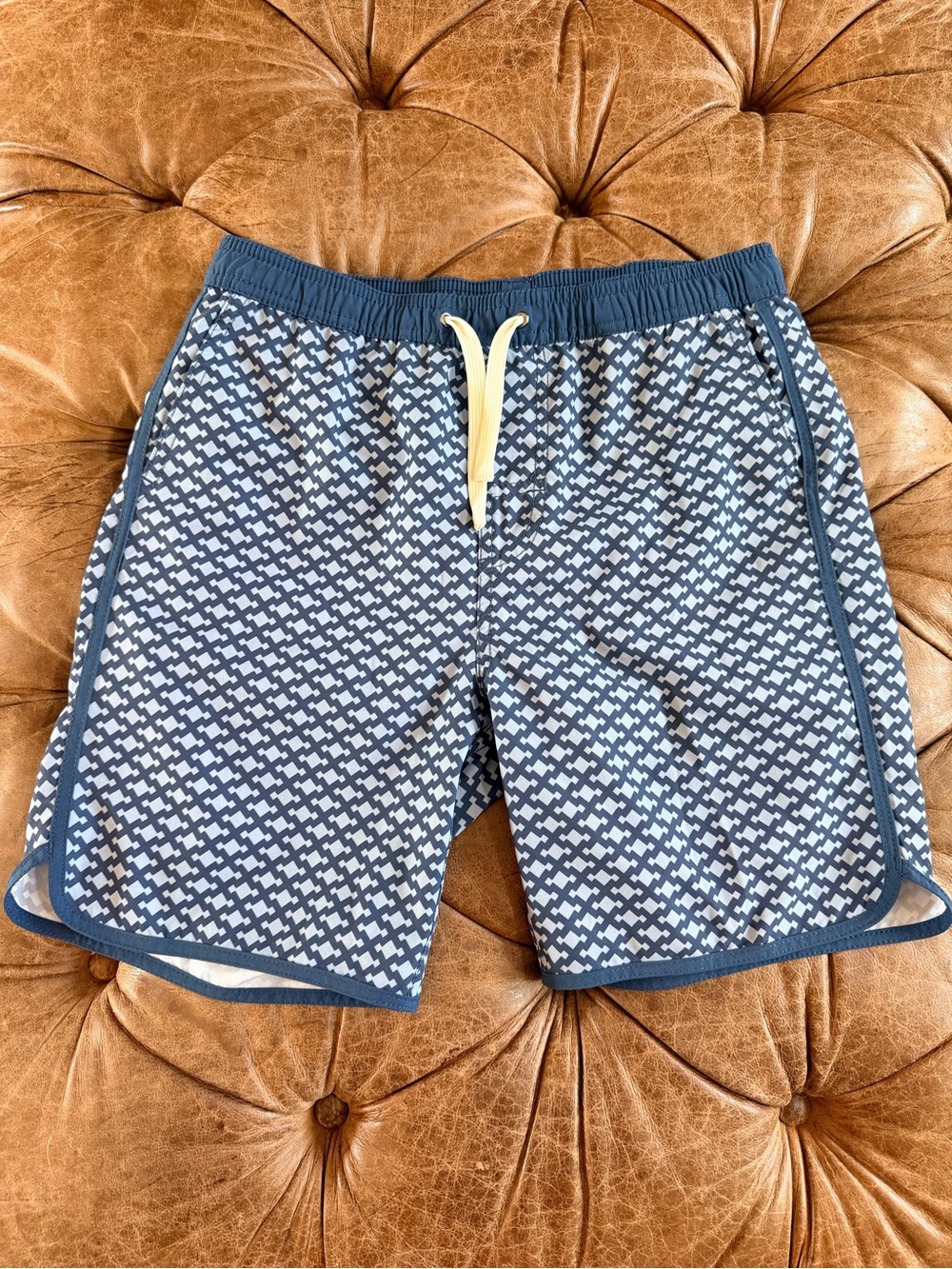Fair Harbor Boys XL Swim Trunks Blue Geometric Print Sustainable Swim Shorts
